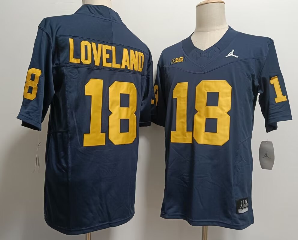 2024 NCAA Men Michigan Wolverines #18 Colston Loveland blue nike jersey